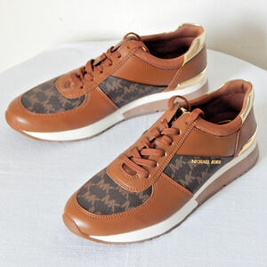 NEW Michael Kors ALLIE Wrap MK Logo Heritage Leather Trainer Sneakers 7.5 M